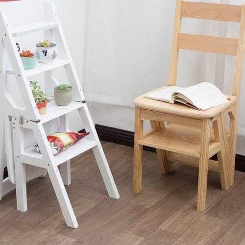 Shipping Solid Wood Household Multifunctional Two-step Folding Ladder Step Stool Indoor Climbing Ladder Dual-use Small Ladder He