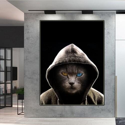 Black Personality Cool Cat Poster Animal Print Canvas Painting Modern Nordic Wall Art Picture for Childrens Room Decor Cuadros