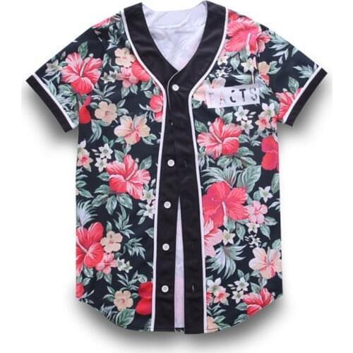 CJLM Baseball Jersey TShirt Red Floral 3D Print Jacket Short Sleeve Men T-Shirt Button Shirt Hip Hop Streetwear Clothing