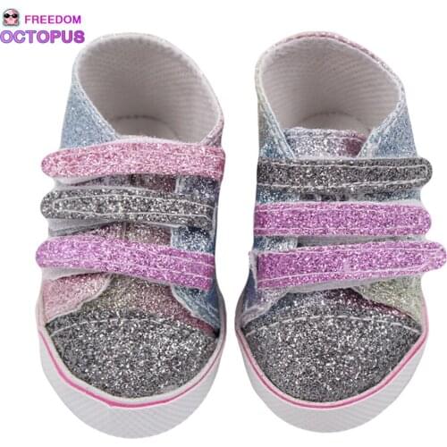 Colorful Glitter 18inch American Doll Sneakers Rainbow Color Frosted Canvas Shoes For 43cm New Baby 1/3BJD Russia Dolls