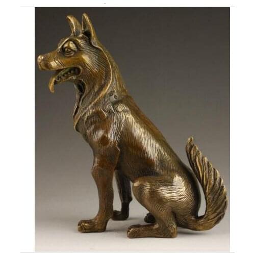 Decoration bronze factory Pure Brass Antique Old Interesting Chinese Vintage Handmade Old Copper Statue Lively Dog sculpture