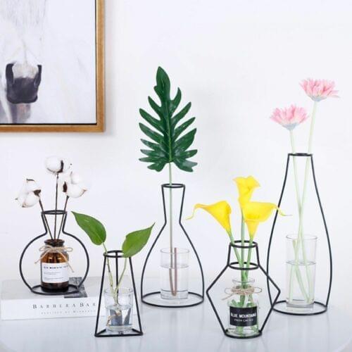 New style Decorated Plant Flower Iron Vase Simple Diverse Home Office Vases Room Decor Accessories ( Glasses Not Included)