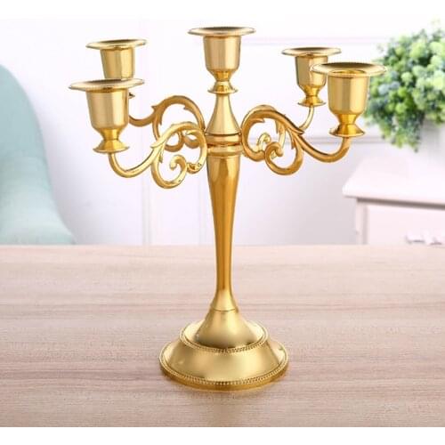 5-arm elegent alloy metal gold candelabra candlesticks centerpiece candle holder artistic metalcrafts wedding home decoration