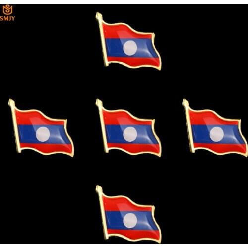 5PCS Laos Republic Flag Enamel Pins Asian Country Cartoon Enamel Jewelry Brooch Souvenir Badge Gift