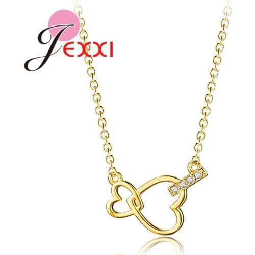 Sincere True Love Heart to Heart Shape Pendant Pure Gold Woman Necklace For Anniversary Wedding Speech Engagement Gifts