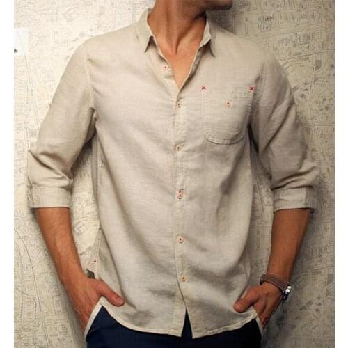 Linen shirt Men blouse Half sleeve Plus size Summer Casual