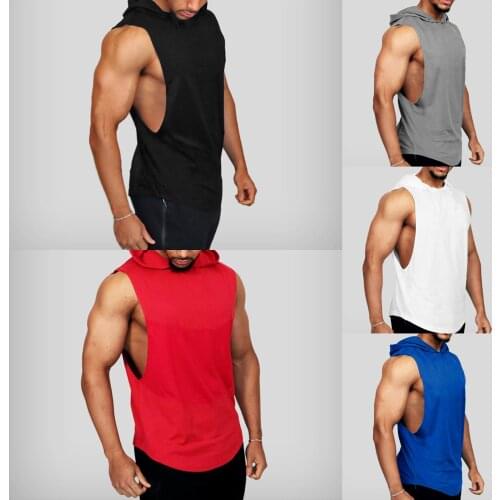 Men Fashion Hooded Fitness Tank Top New Sleeveless Solid Color Sports Soft Comfortable Fitness Tops For Men