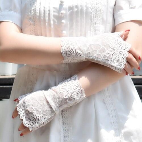 Fashion Women Gloves Dance Long Fingerless Ladies Sexy Lace Gloves Ladies Half Finger Fishnet Dress Gloves Thin Mesh Mitten