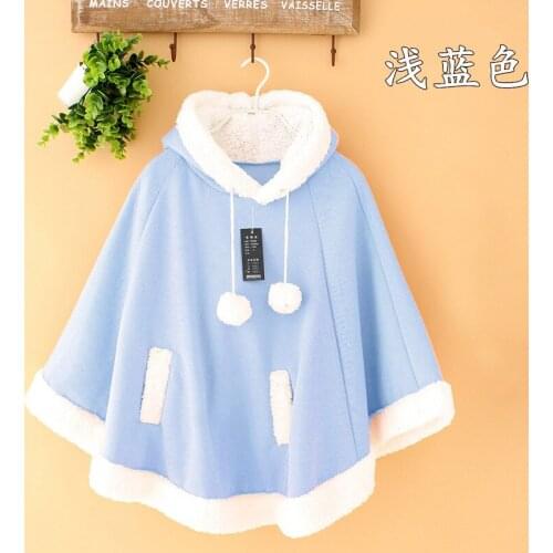 2021 New Sweet Girl Pink Cloak Cute Thick Plus Cashmere Coat Japanese Warm Hooded Pullover One Size