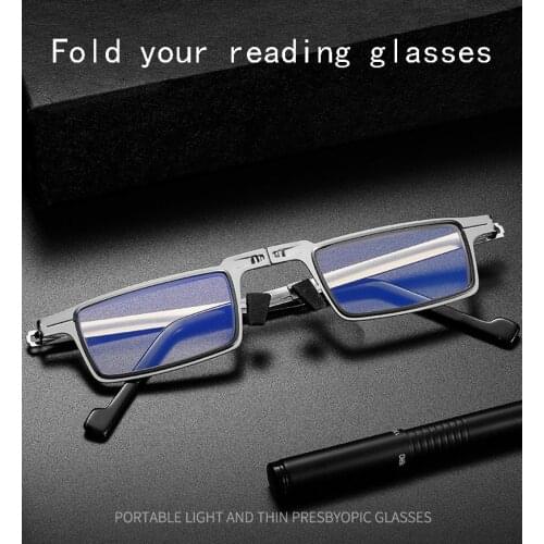 New fashion full folding metal square reading glasses for men and women