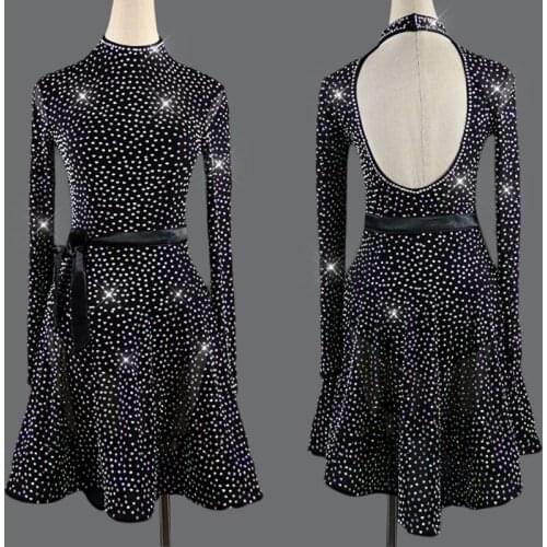 Customized Size Ballroom Dance Competition Dresses Rhinestone Dress /Rumba/Tango Dance Skirt Ladies Latin Dance Dresses VD4001