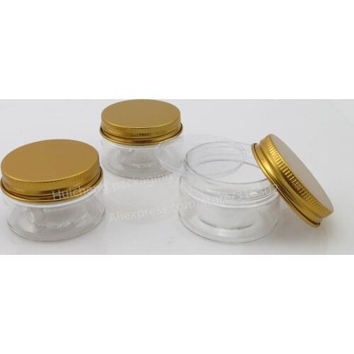 Empty PET Plastic Jars Aluminum Gold Lids Clear Pots Cosmetic 30g 1oz Cosmetic Container 50pcs