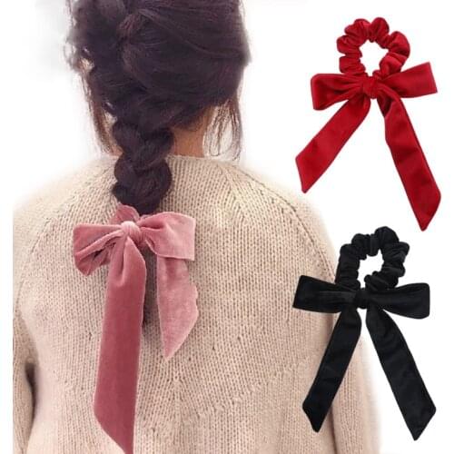 Haimeikang Cute Girl Hair Rope Velvet Scrunchies Bowknot Elastic Hair Bands for Women Bow Ties Ponytail Holder Hair Accessories