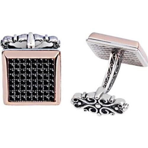 Silver Black Zircon Stone Cufflinks