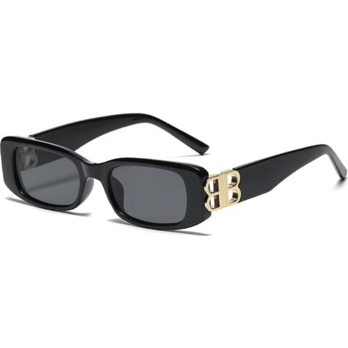 New arrival 2021 futuristic rectangle bb logo sunglasses women men uv400 brand designer black pink leopard small oculos de sol