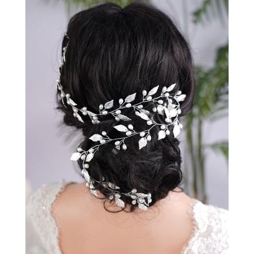 Fxmimior Bridal Handmade Leaf Pearls Headband Headpiece wedding rose gold hair vine Wedding Bridal Hair Accessories