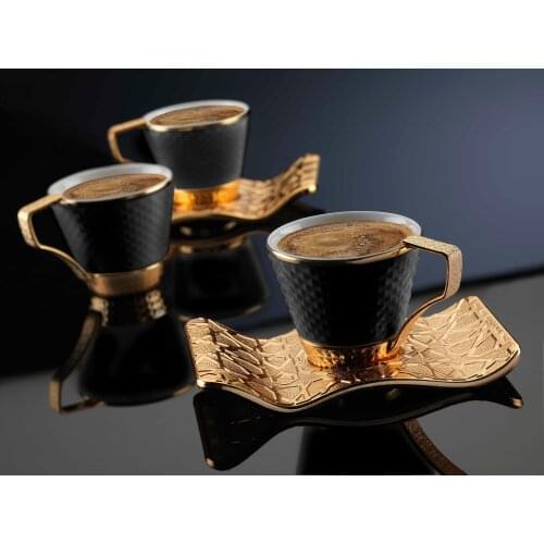 Turkish Golden Coffee Cups and Saucers Serving Set Ceramic Silver Coffee Mugs Best for Home Decor Demistasse Porcelain Coffee