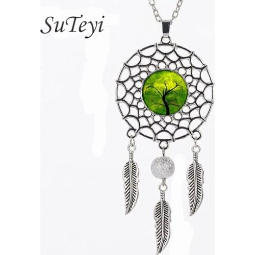 SUTEYI Vintage Life tree glass necklace Dreamcatcher Pendant Necklace Tree wiggling Jewelry Accessories Dream Catcher Necklaces