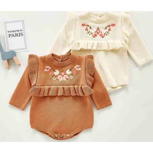Knitted Baby Clothes Winter Autumn Newborn Baby Romper Boy Girl Jumpsuit Romper Long Sleeve Embroidery Baby Sweater Rompers