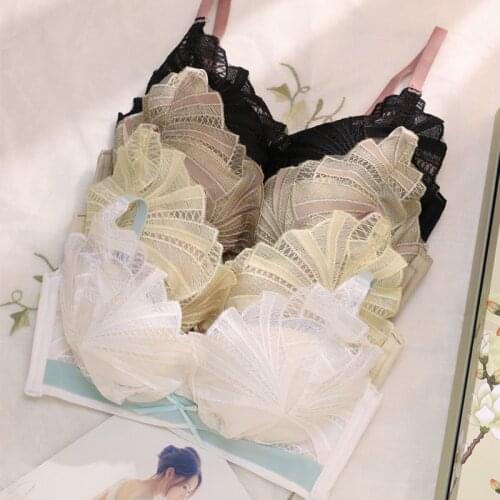 Wasteheart Women Fashion Green White Black Bras Wireless Lace Bow One-Piece Bras Cotton Panties Padded Bra Sets A B Underwear