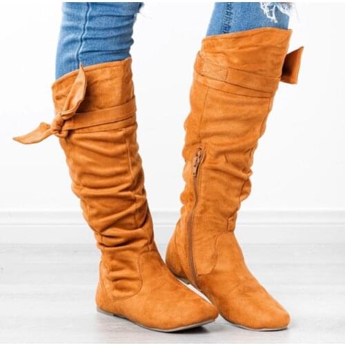 35-43 Shoes Woman 2021 Large-Size Stretch Over-the-Knee Round-Toe Nubuck Leather Thick with High Heels Increase Womens Boots