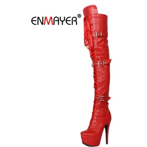 ENMAYER Woman Over The Knee High boots Women Shoes Winter Shoes Thigh high booty Big size 32-43 Leather Fashion Boots Zip CR2029