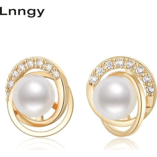 Lnngy 14K Gold Filled Earrings 6-6.5mm Natural Freshwater Pearl Vintage Stud Earrings Women Wedding Party Earrings Jewelry Gifts