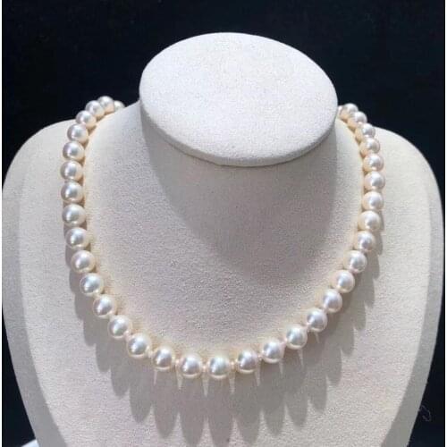 MADALENA SARARA ELEGANTE AAA 9-10MM FRESHWATER PEARL NECKLACE WOMEN PEARL JEWELRY Natural White Round Shape S925 Clasp