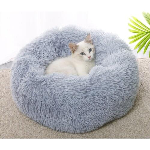 Winter Calming Dog Beds Long Plush Pet Bed Round Sofa Dog Mat Cat Sleeping Bag Puppy Pillow Beds Warm Dog Beds Soft Cushion Mat