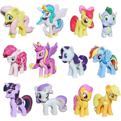 12pcs pony toy PVC Rainbow horse cute little horse action model toy figures dolls for kid birthday christmas gift 3cm-5cm