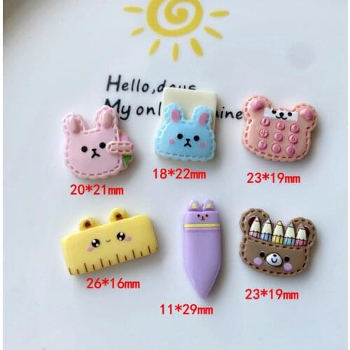 20Pcs Cartoon Animal Pen Ruler Book Stationery Crafts Flatback Resin Cabochon Embellishment DIY Scrapbooking Child Manual Works