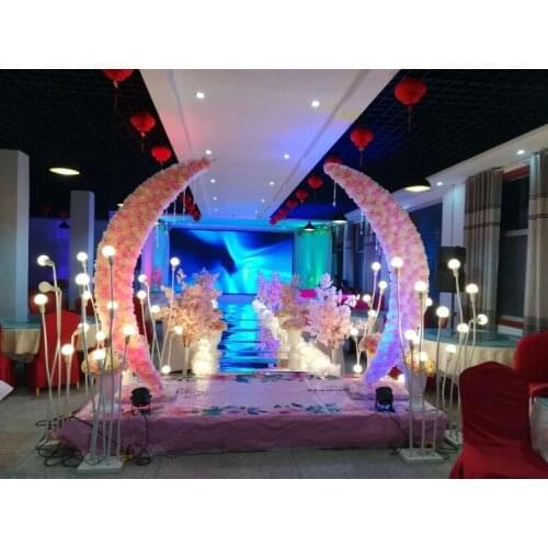 2019 New Crescent Moon road lead Simulation rose Hydrangea Flower with Iron Arch Frame For Wedding party stage Props