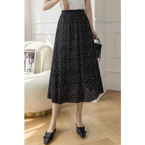 2021 New Summer Skirt Women High Waist Fashion Retro Beach Dots Chiffon Skirt Female Elegant Beach Bohemia Skirt woman skirts