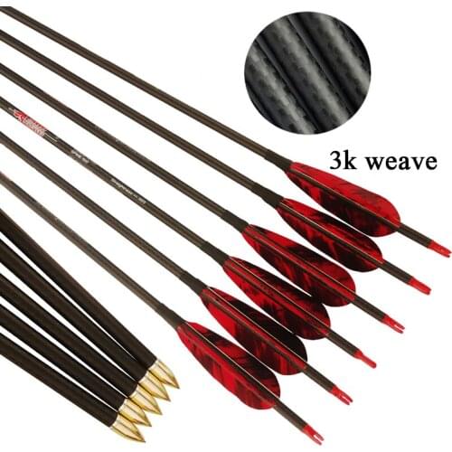 6/12pcs Linkboy Archery Carbon Arrows 3k Weave Spine250 300 340 400 500 600 4inch Turkey feather for Compound Bow Hunting