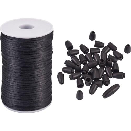 100m Black Rattail Satin Cord Polyester Cord Thread for Beading Braided Jewelry Making DIY Necklace with Plastic Breakaway Clasp