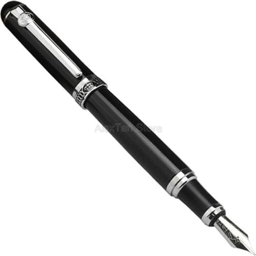 Duke D2 Fountain Pen Black Barrel & Silver Clip Advanced Writing Fountain Pen Pocket Portable Office School Stationery