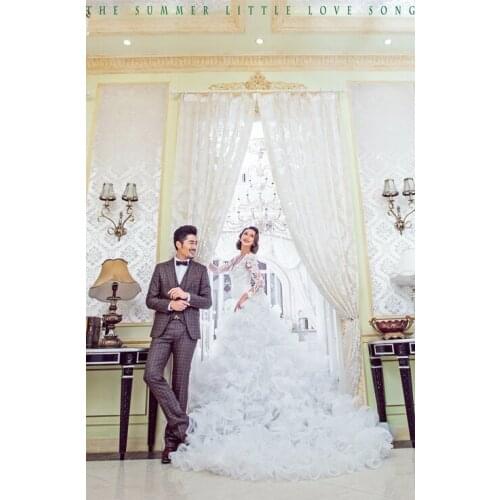 White Lace Curtains Black Chair Photography Background Backdrops for Wedding Grey Brick Floor Photo Studio Backgrounds Cloth