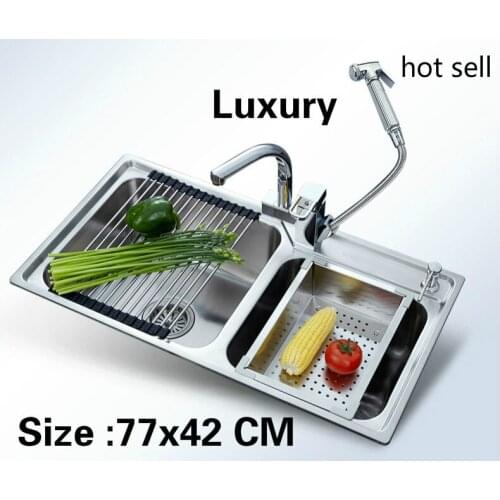 Free shipping Apartment vogue kitchen double groove sink do the dishes food grade 304 stainless steel hot sell 770x420 MM