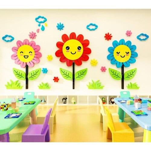 Flower Pattern Wall Stickers Lovely Cartoon Stickers For Kids Room Decor DIY Wall Decals Baby Room Decoration Colorful Wallpaper
