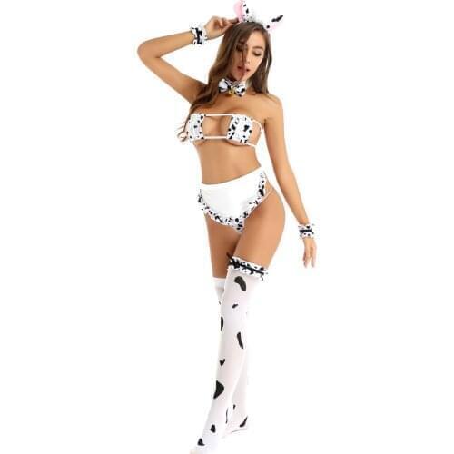 Women Anime Japanese Style Bikini Lingerie Set Cute Cow Role Play Kawaii Bunnygirl Costume Erotic Naughty Japanese Maid Lingerie