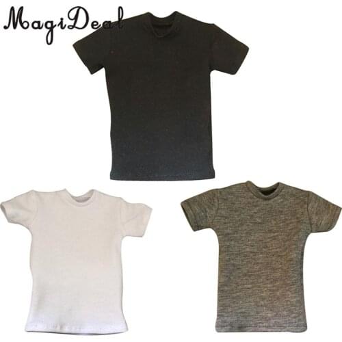 1/6 Cotton Black Loose Round Neck Short T-Shirt Top for 12 Inch Male Action Figure Body Clothes Acc