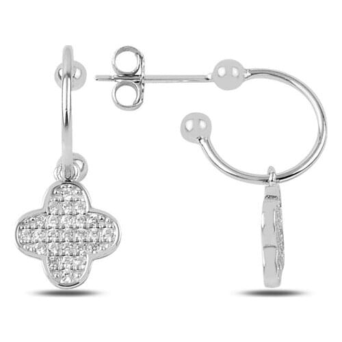 KUTAYDAN Zircon Gemstone Clover Dangle Hoop Earrings 925 Sterling Silver