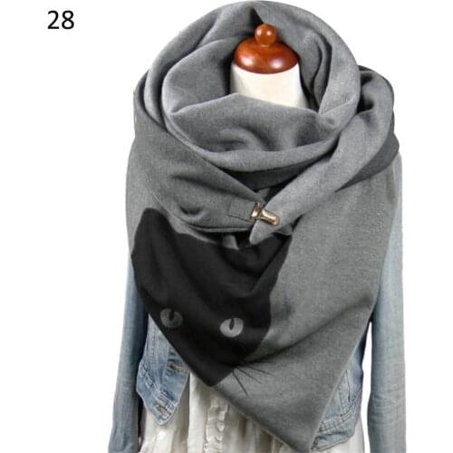 Fashion Winter Women Cats Floral Print Button Soft Neck Wrap Warm Scarf Shawl