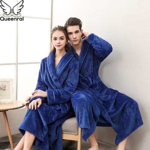Queenral Men/Women Bathrobe Lovers Thick Warm Robe Nightgowns Dressing Gowns Home Clothes Plus Size M XL XXXL Sleepwear