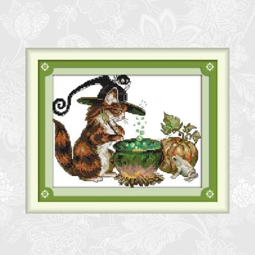Joy sunday Halloween cat Patterns 14CT 11CT Counted Printed On Canvas DMC Cross Stitch Kits DIY Handwork Embroidery Needlework