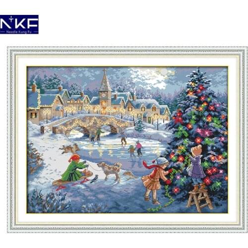 NKF A Christmas Celebration Cross Stitch 14CT 11CT Needlework Counted Cross Stitch Kit For Embroidery Cross Crafts Cross Stitch