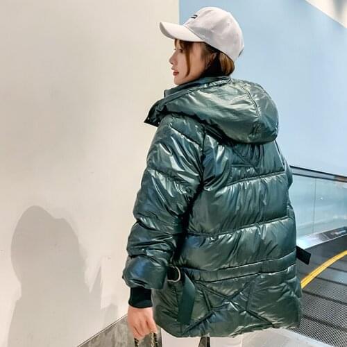 Oversize Glossy Down Parka Jacket Women Long Winter Jacket New Female Warm Down Cotton Coat Ladies Hooded Loose Cotton Overcoat