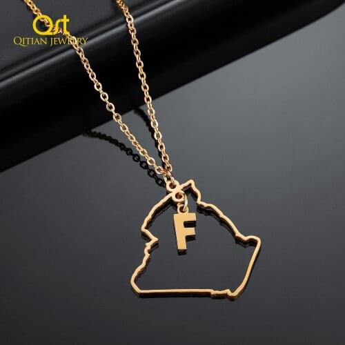 Algalia Map With Initial Letter Pendant Arabic Chain Necklaces Algalia Maps Gold Stainless Steel Jewelry For Women Men Gift