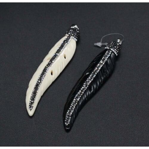 Natural Cattle Bone Leaf shaped Pendant Women Gifts for Jewelry Making DIY Necklace Bracelet Earring Accessories 20x90mm