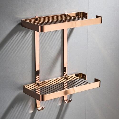 Bathroom Shelves Wall Mounted Bathroom Shower Rack Brass Shower Caddy Rack Shower Storage Rack Bathroom Accessories Rose Gold
